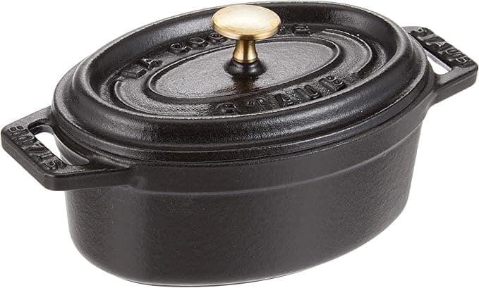 STAUB Enamelled Cast Iron Mini Casserole Dish with Lid, Suitable for All Heat Sources Including Induction, 1 Person, Oval, 11 cm, 0.25 L, 1 kg, Matte Black