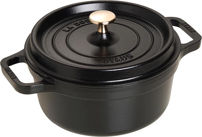 STAUB Enamelled Cast Iron Casserole Dish with Lid, Suitable for All Heat Sources Including Induction, 2 to 3 People, Round, 22 cm, 2.60 L, 4.7 kg, Matte Black - Image 1
