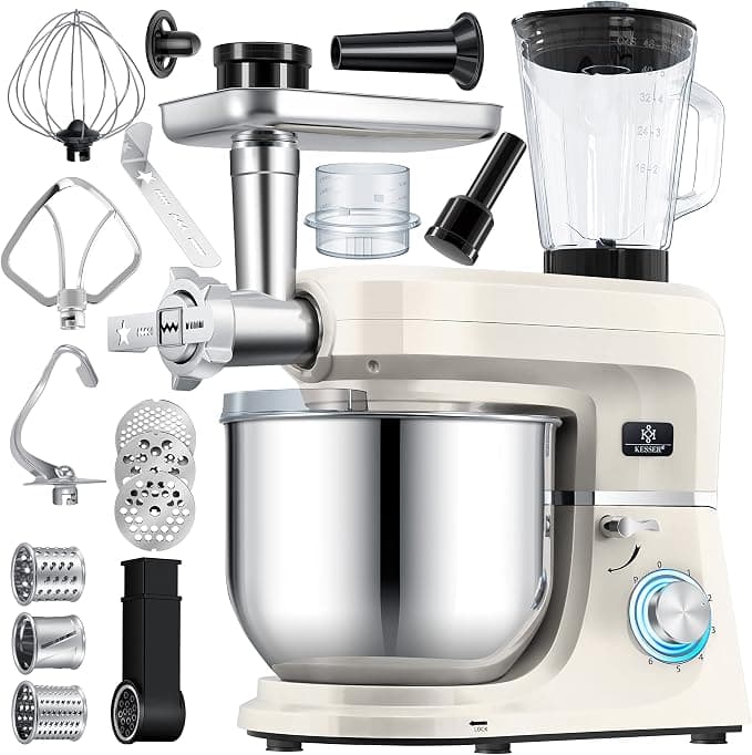 KESSER® K-KM 3000 Universal 3-in-1 Food Processor with Meat Grinder, Kneader | Multi-Function Blender | 1.5L Juice Extractor, Sausage Kit, Pasta and Biscuit Moulds, Cream - Image 1