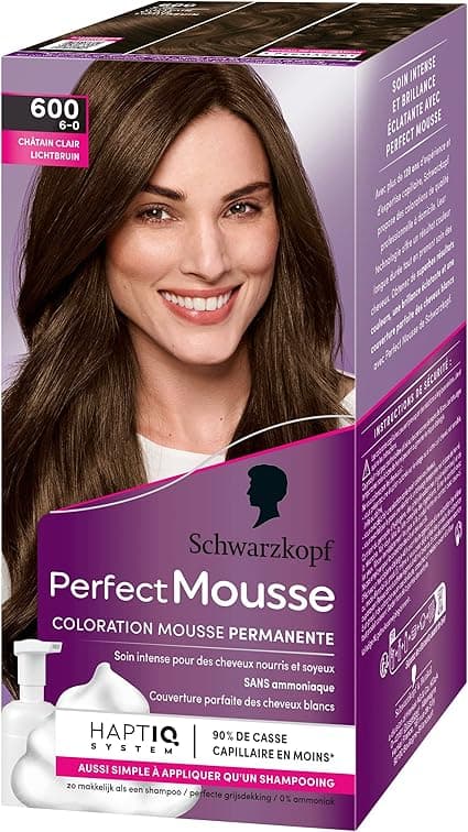 Schwarzkopf - Perfect Mousse - Hair Colour - Ammonia-Free Permanent Mousse - Care Mask 96% Natural Ingredients - Light Brown 600, 1 Unit (Pack of 1) - Image 1