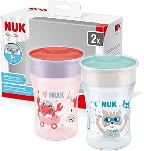 NUK Magic Cup Training Cup | 360° Rim Leak Proof | 8+ Months | 230 ml | Crab (Red) | 2 Count
