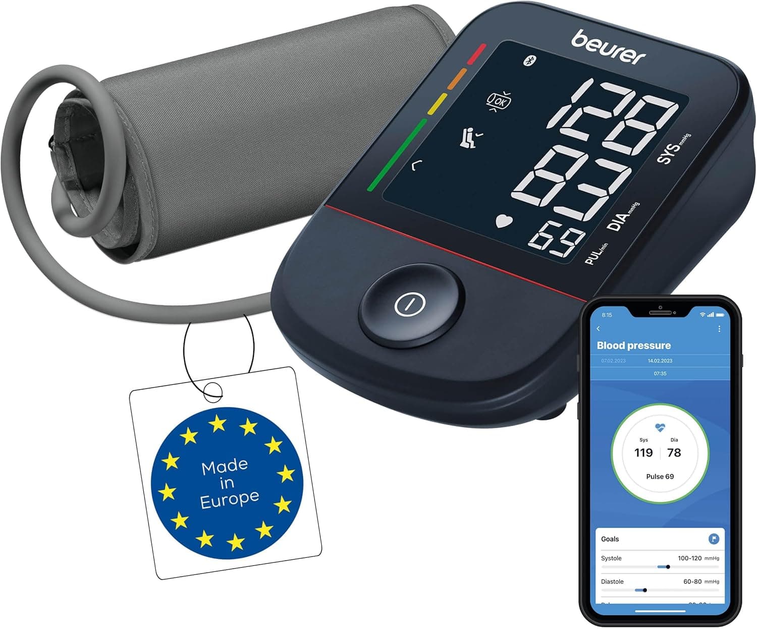 Beurer Beurer BM 48 Arm Blood Pressure Monitor, Easy One-Button Operation, Soft and Fast Measurement, Arrhythmia Detection, 22-42 cm Armband with App, Data Transfer to Apple Health