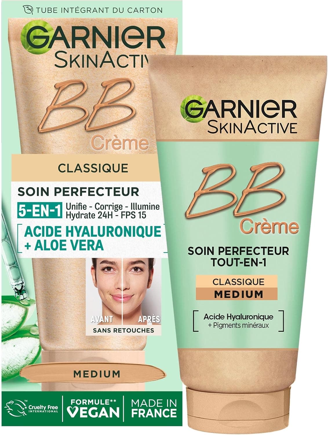 GARNIER Skin Active - BB Crème - Soin Perfecteur Tout-En-1 - Unifie, Matifie & Hydrate - FPS 25 - Acide Hyaluronique & Aloe Vera - Vegan & Cruelty Free - Peaux Mixtes à Grasses - Teinte Medium - 50 ml - Image 1