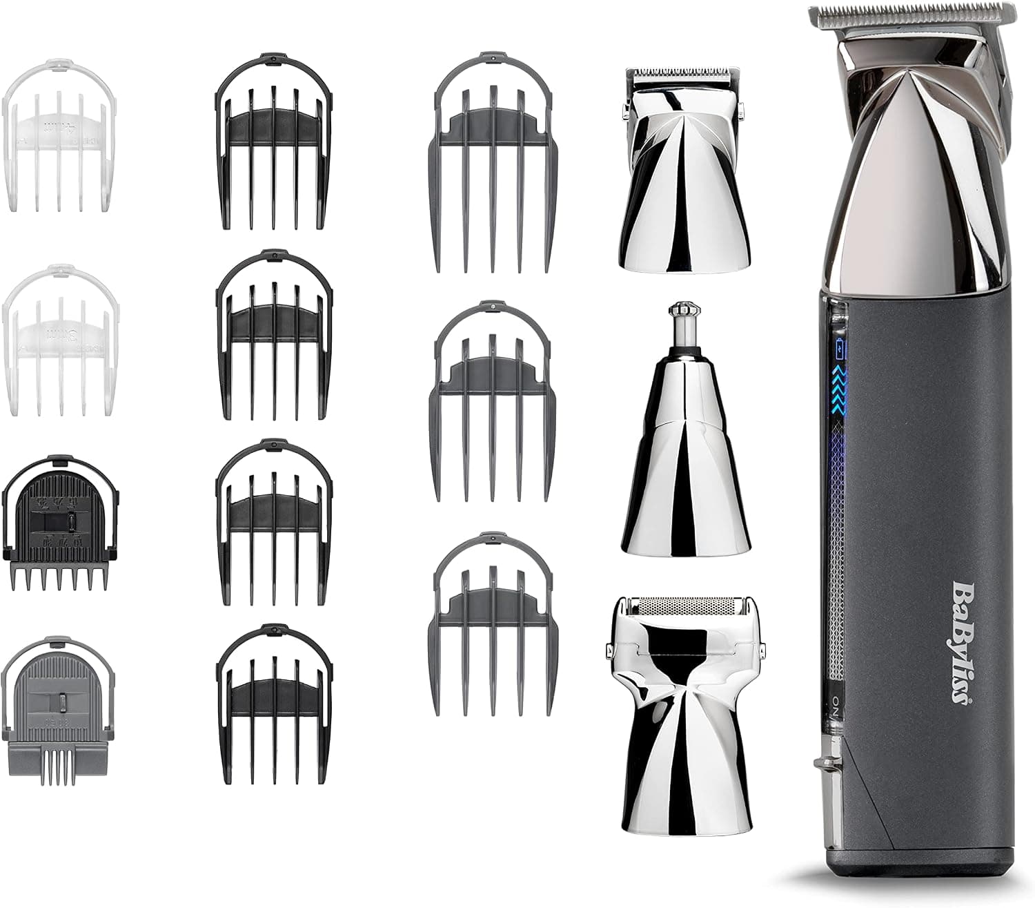 BaByliss Tondeuse cheveux sans fil Super-X Metal, Lames en acier japonais, 10 sabots, 2 sabots oreille, Batterie lithium, affichage digital, Poignée en métal, noir, E996E