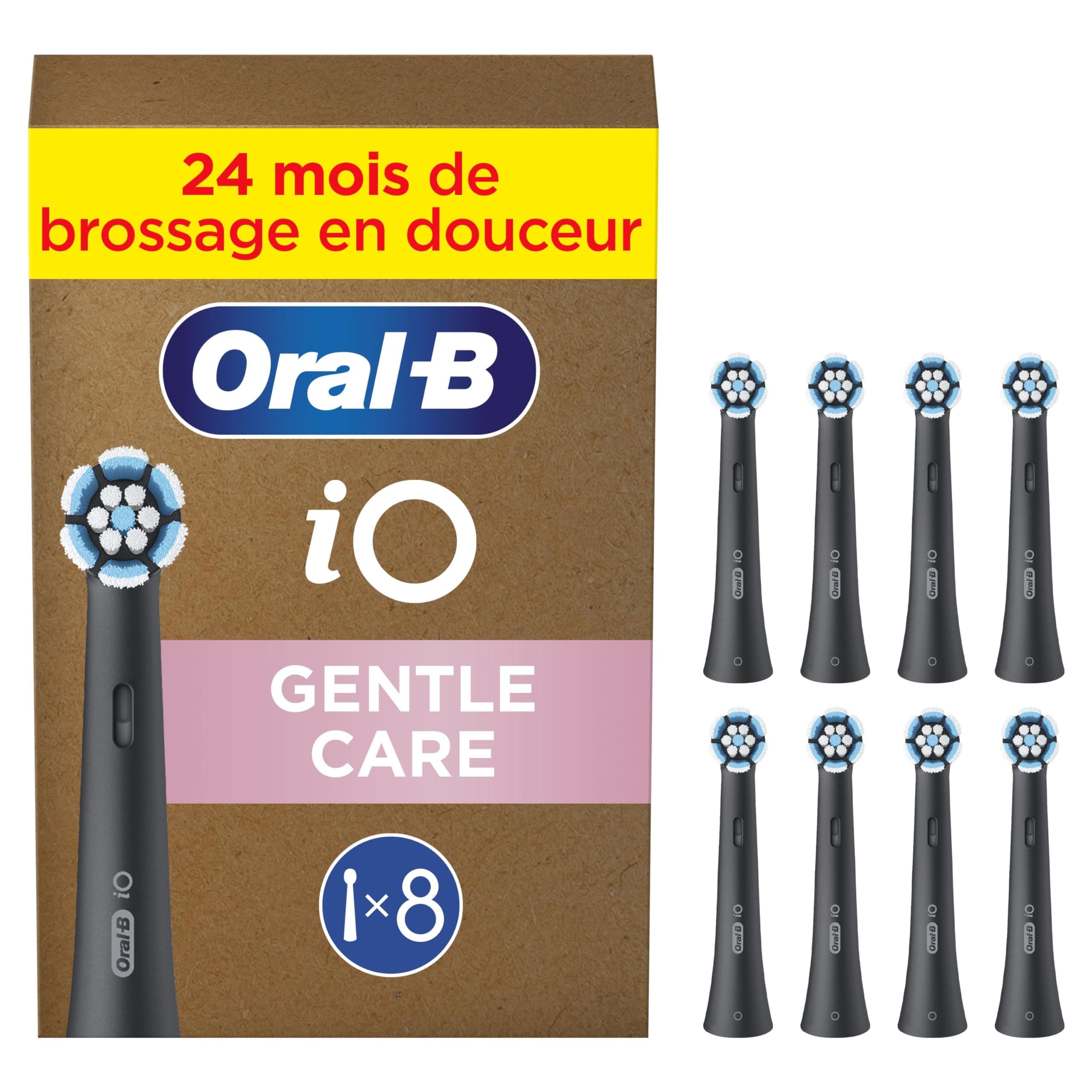 GUM Oral-B Pack of 8 Gentle Care Replacement Brushes, Authentic, Black, Softest Brushing, Suitable for Sensitive Gums, Toothbrush for Oral B iOS Electric Toothbrushes, Cardboard