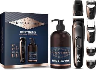 King C.Gillette Gift Set Perfect Style for Men for Quick and Easy Beard Shaving, Includes Electric Beard Trimmer and 4 Different Combs and 3-in-1 Beard Cleaner