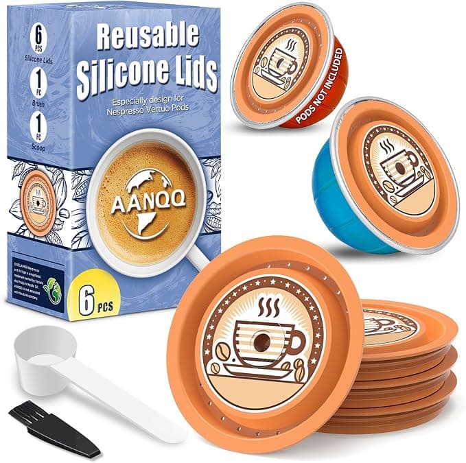 AANQQ Vertuo Reusable Nespresso Capsule Lids - 6 Food Grade Silicone Caps for All Capsule Sizes - Image 1