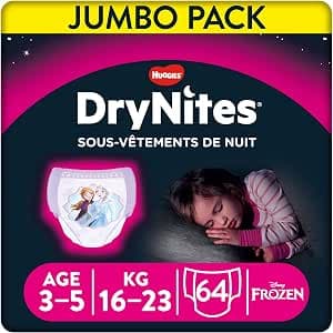 HUGGIES DryNites - Ultra-Absorbent Sleep Underwear - (3-4) Years Girls (12-21kg) - 4 Packs of 16 Panties - The Perfect Solution for Bedwetting Kids