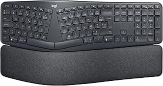 Logitech Ergo K860 Clavier Ergonomique sans Fil - en Deux Parties, Repose Poignet, Frappe Naturelle, Bluetooth Et Connectivité USB, Compatible avec PC & Mac, Clavier Français AZERTY - Gris