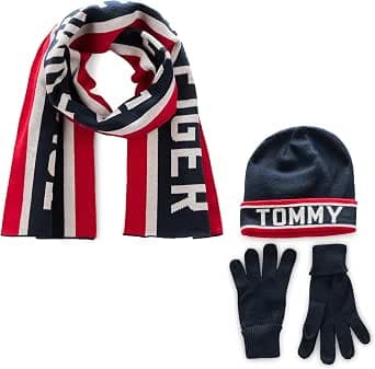 Tommy Hilfiger Varsity Th Stripe Men's Hat Glove and Scarf Set