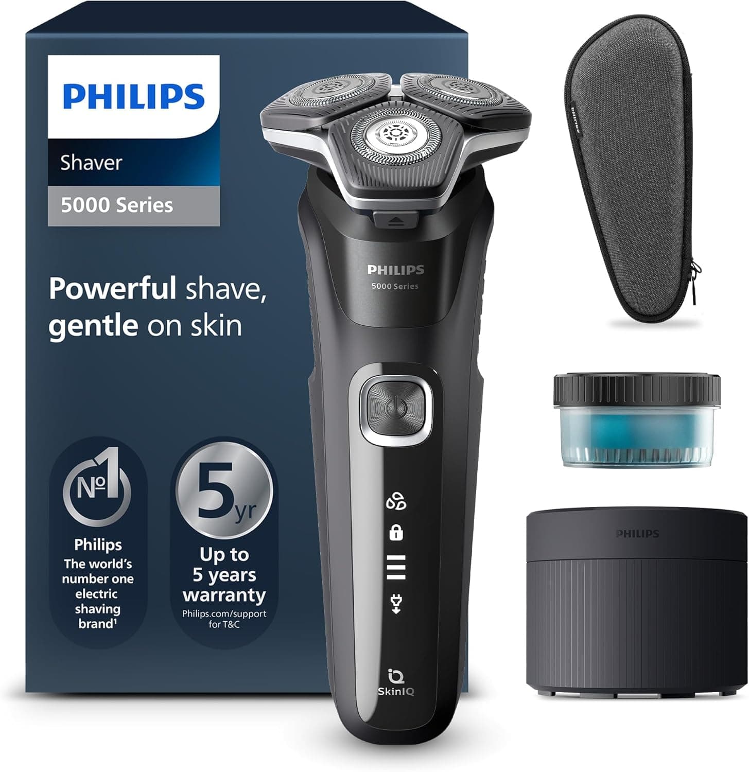 Philips Philips Wet & Dry 5000 Series Men's Electric Shaver with Retractable Trimmer, Cleaning Station, Travel Case and Quick Clean Cartridge (Model S5898/50)