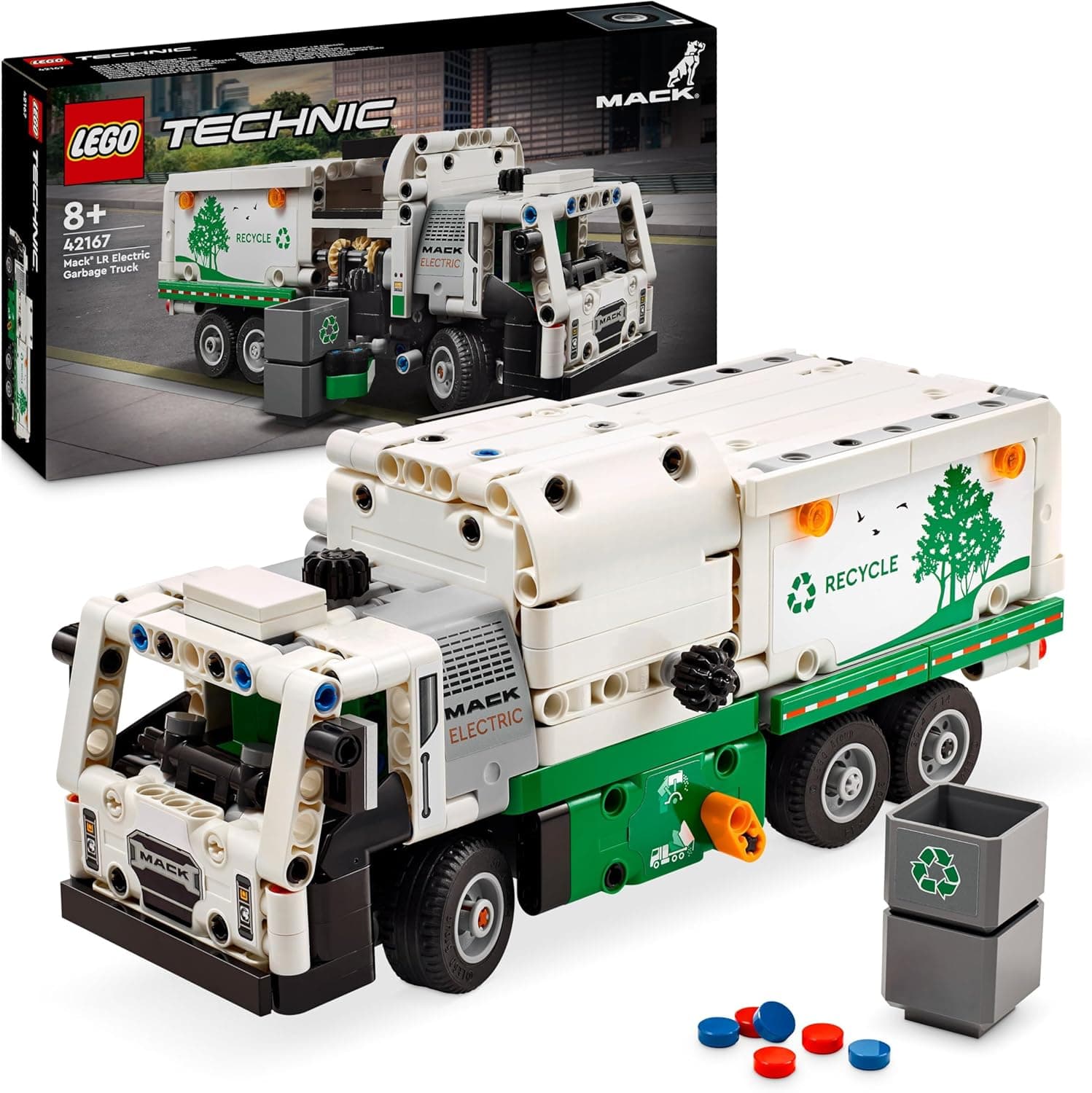 LEGO LEGO Technic Mack LR Electric Camion Poubelle, Jouet de Camion Électrique, Véhicule de Recyclage, Cadeau pour Garçons et Filles Dès 8 Ans, avec Accessoires 42167