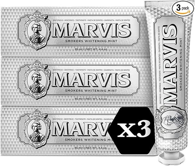 Marvis Lot de 3 dentifrices blanchissants pour fumeurs, Menthe, 3 x 85 ml, Favorise le blanchiment naturel des dents, Dentifrice anti-plaque dentaire - Image 10