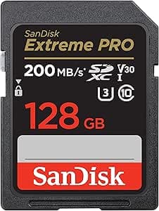 SanDisk 128GB Extreme PRO SDXC Card + RescuePRO Deluxe, up to 200MB/s, UHS-I, Class 10, U3, V30