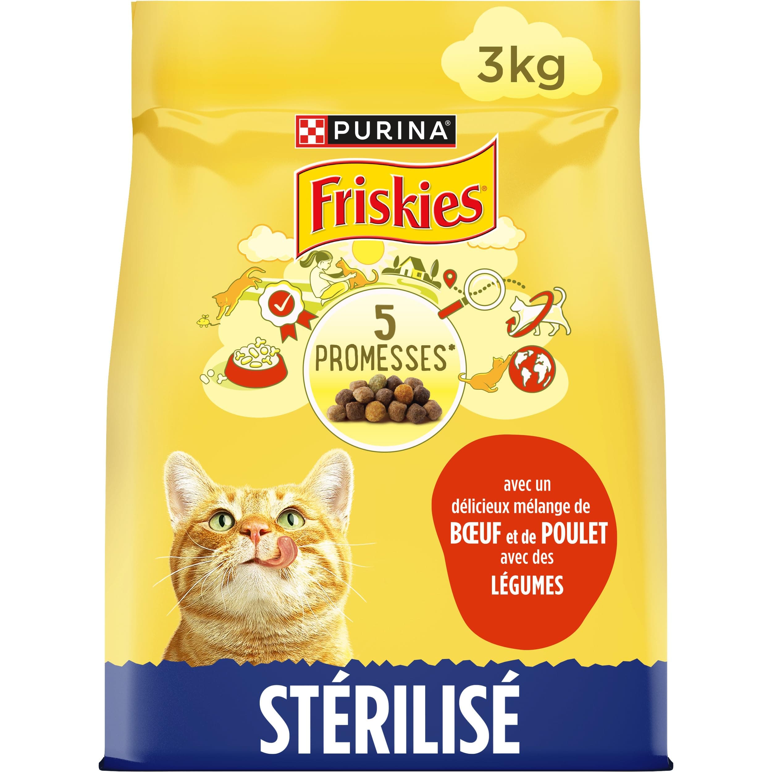 FRISKIES | Cat | Complete dry food for sterilized adult cats | Beef, Chicken and Vegetables | Complete food for sterilized cats | Bag | 3 kg