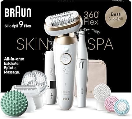 Sage Braun Silk-épil 9 9-681 3D Women's Electric Hair Remover 360° Flexible Head Waterproof Cordless All-in-One Spa Kit With FaceSpa Accessory Mini Shaver Face Exfoliating Head Massage Head