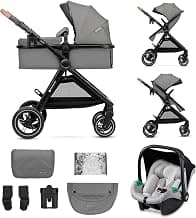 Kinderkraft ESME 3 in 1 Stroller with Mink PRO I-Size Baby Carrier, Travel System, Baby Stroller, Foldable Stroller, Newborn Up to 4 Years, Grey