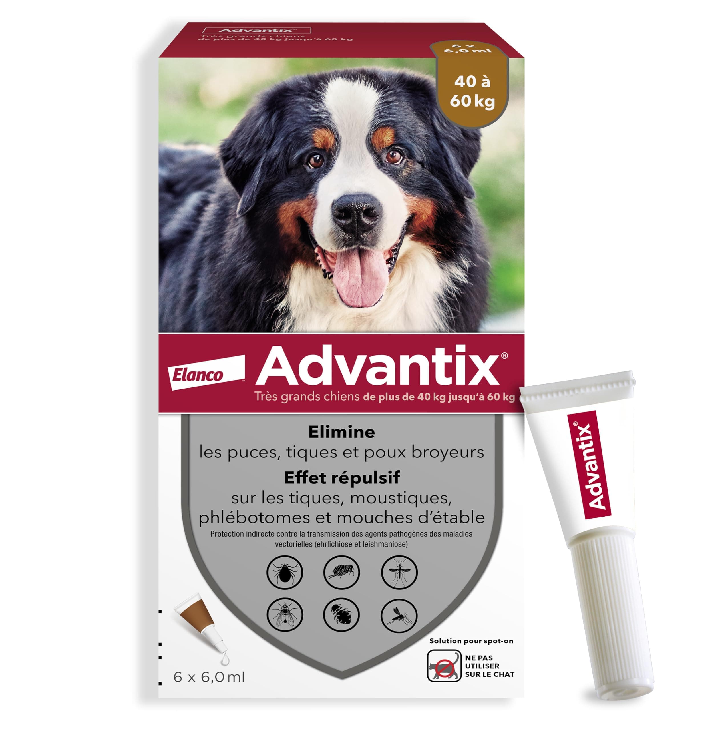 Advantix Extra Large Dog Between 40 and 60 kg – Dog Pipettes Against 6 Parasites – Treatment and Protection for Your Pet for 4 Weeks – 6 x 5 ml