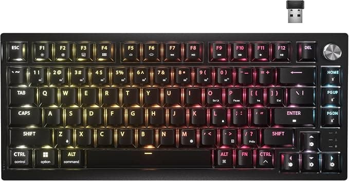 Corsair K65 Plus Wireless 75% RGB Hot-Swappable Mechanical Gaming Keyboard – Pre-Lubricated Touch Switches Corsair MLX Fusion – Two Layers of Noise Reduction – PBT Keycaps – QWERTY NA – Black