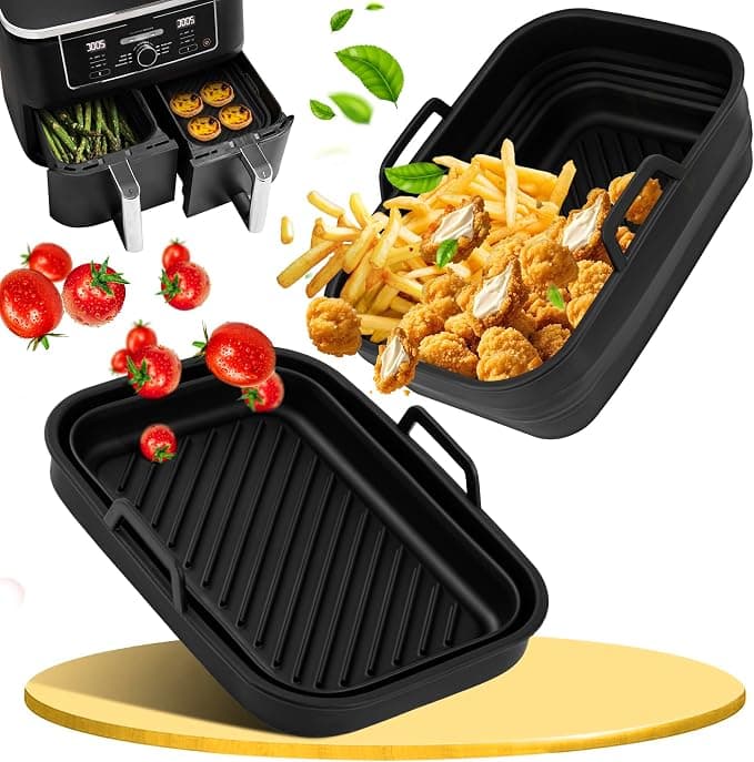 2 x Silicone Air Fryer Moulds, Foldable Flat for Accessories Aifryer Ninja Foodi Max Dual Zone 9.5L AF400EUCP AF400EU Ninja 9.5L Double Stack XL SL400EUCP SL400EU AF500EUCP 10.4L Basket - Image 1
