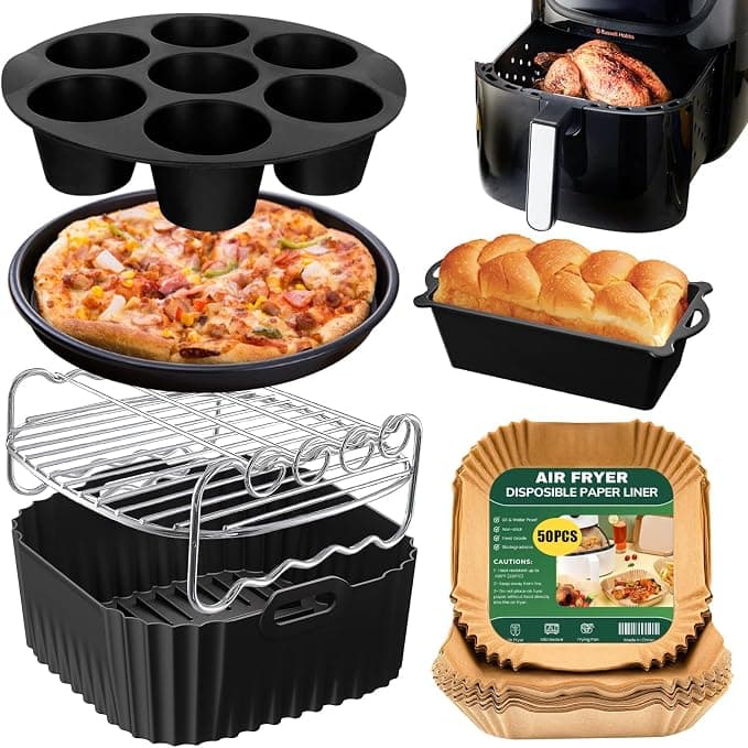 23-25 cm Air Fryer Accessory, Silicone Air Fryer Mould for Russell Hobbs Air Fryer XXL 8L/8.3L, Air Fryer Mould with Air Fryer Grill, Toast Grill, Cake Mould - Image 1