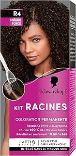 Kit Racines - Schwarzkopf - Coloration Racines Cheveux Permanente - Enrichie d’une huile nourrissante - Couverture Cheveux Blancs - Retouche entre 2 Colorations - Châtain Foncé R4