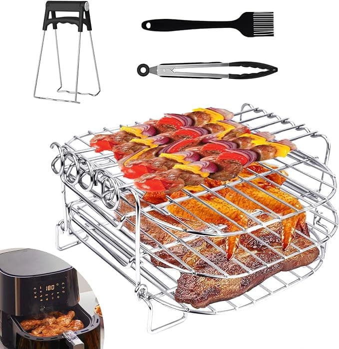 Air Fryer Accessories, 3 Tier Air Fryer Rack Multifunctional Stainless Steel Airfryer Rack Accessories For Philips Essential Airfryer XL 6.2L COSORI 5.5L Ninja Max Pro AF180EU - Image 1