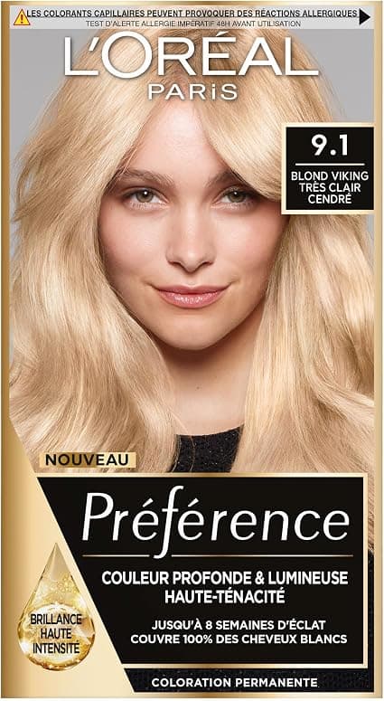 L'ORÉAL PARIS Permanent Hair Colour Long-Lasting and Bright 100% Covers White Hair - Preference - Shade: Oslo Viking Blonde (9.1), Very Light Ash Blonde - Image 1