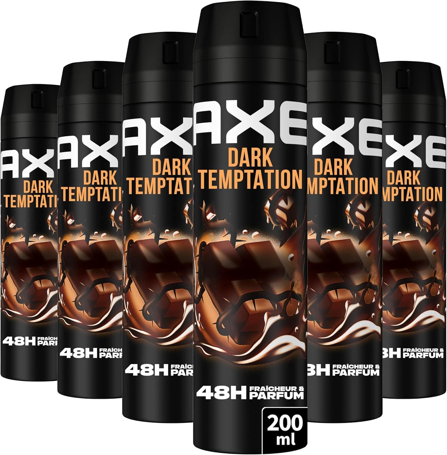 AXE - Déodorant Homme Spray - Dark Temptation - 48h non-stop frais - Parfum chocolat - lot 6x200ml