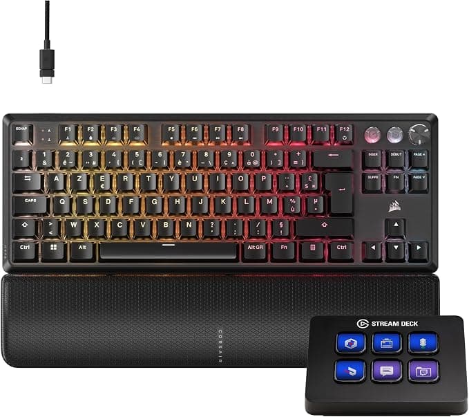 Corsair K70 Pro TKL + Elgato Stream Deck Mini Bundle - Magnetic-Mechanical Wired Gaming Keyboard with Studio Controller for Zoom, Teams, PowerPoint, MS Office etc, Compatible with PC/Mac - Image 1