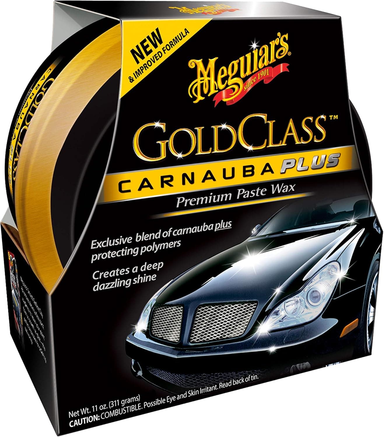 Meguiar's Gold Class Carnauba Plus Premium Paste Wax 311g – Mélange de polymères et de carnauba longue durée pour une brillance profonde et un fini réfléchissant, sûr pour peinture vernie et brillante
