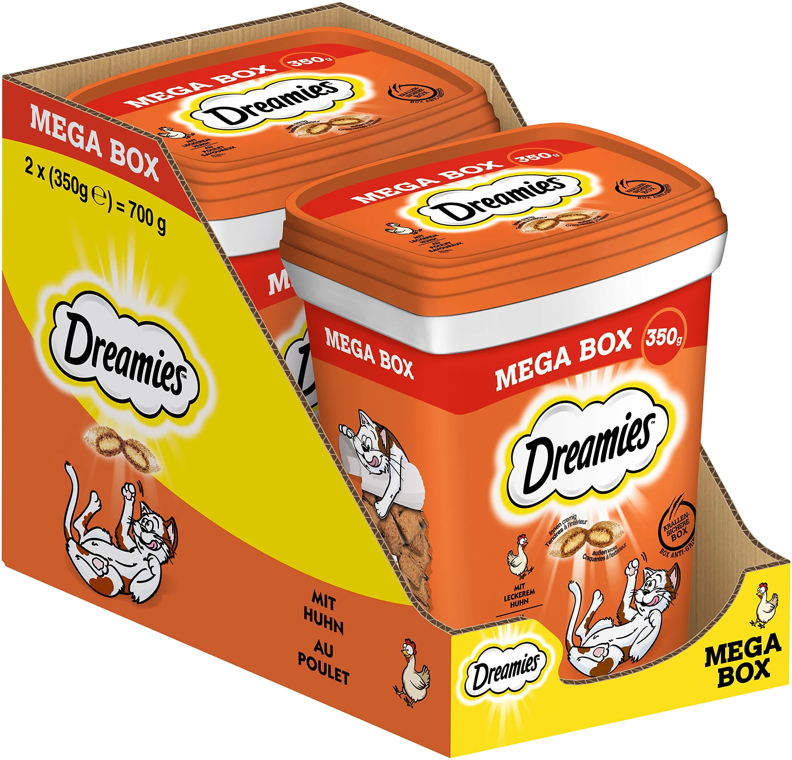 Dreamies Chicken Flavoured Cat Treats 2 x 350g - Crispy Cat Treats Outside and Creamy Inside