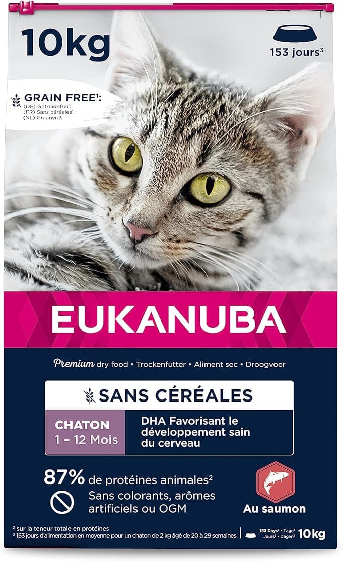 Eukanuba EUKANUBA Grain Free Kitten Dry Food - Rich in Salmon - DHA, Non-GMO, Artificial Colors, Flavours - 10 kg
