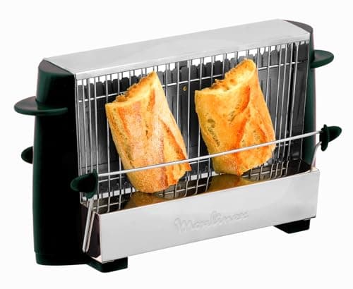 Moulinex Toaster - Up to 4 slices, Open design, Gilding all types of breads, Raised buttons, Energy class A+, vintage stainless steel, black, A1545310 - Image 2