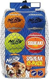 Nerf Dog Coffret Cadeau de 12 Jouets pour Chien, Comprend Une Balle de Tennis couinante de 6,3 cm, matériau Nerf Tough Multicolore