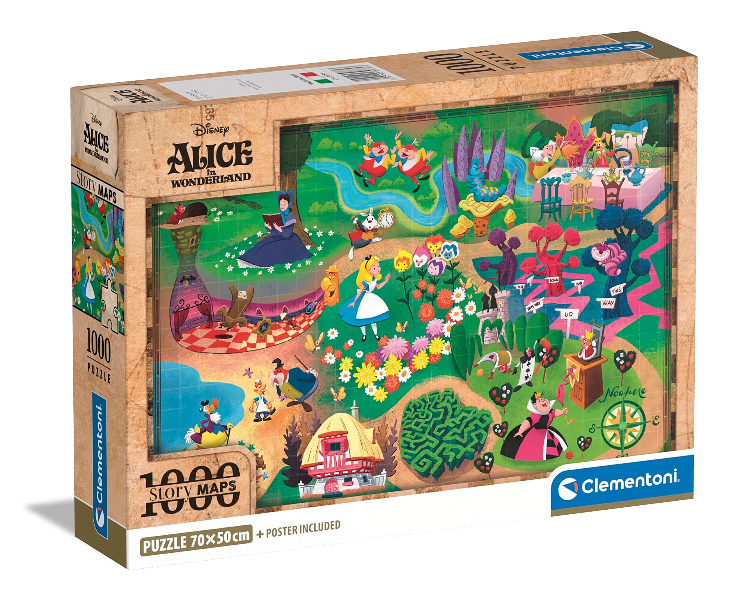 Clementoni Clementoni Disney Maps Alice-1000 Pieces-Puzzle, Entertainment for Adults-Made in Italy, 39785