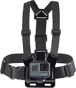 Amazon Basics Adjustable Chest Harness for GoPro and Action Cameras, Lightweight & Comfortable – Black