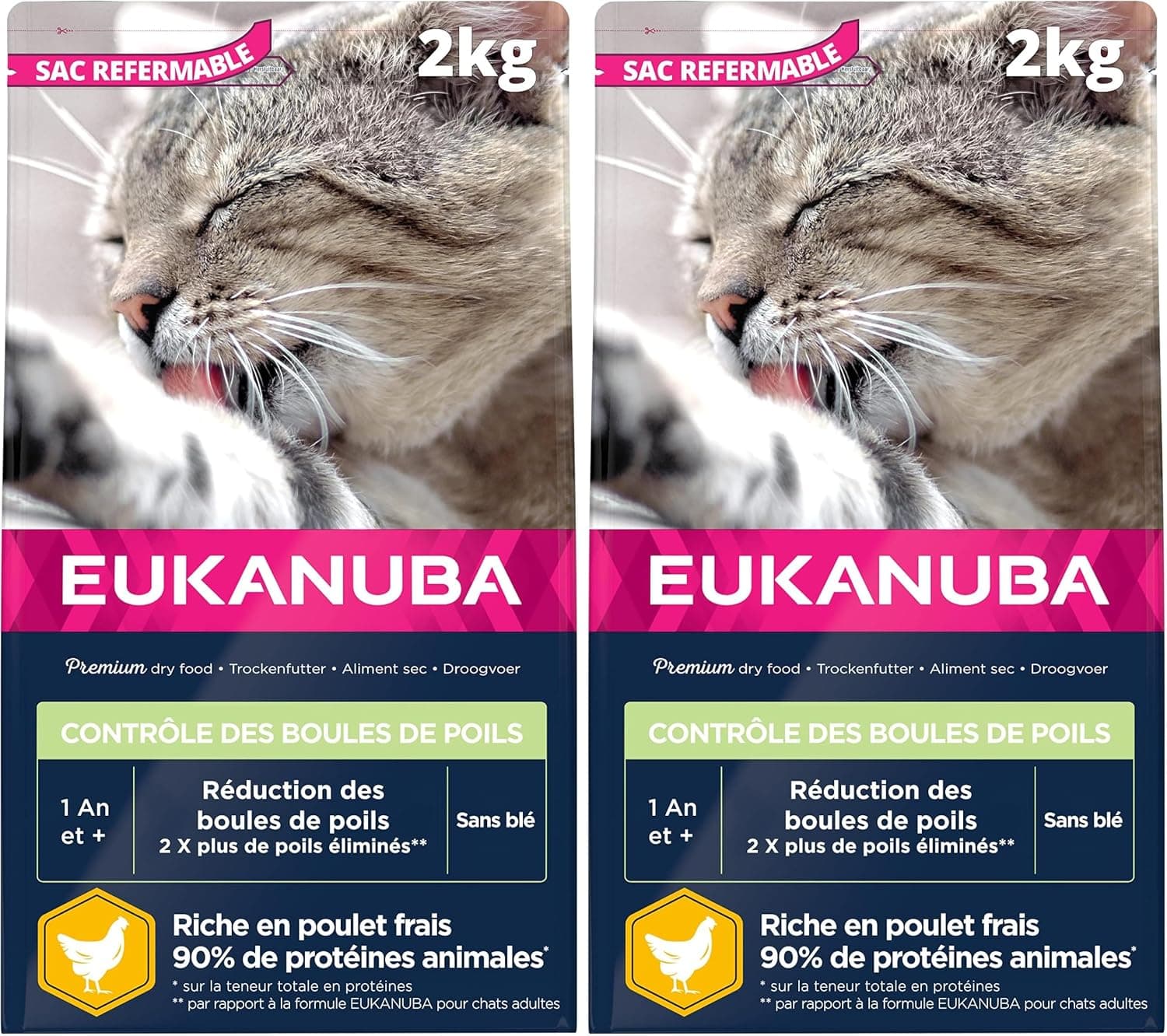 EUKANUBA Hair Ball Controls - Premium Dry Food for Adult and Senior Cats - Rich in Fresh Chicken and Rice - Wheat and GMO Free - Complete and Balanced Food - Resealable Bag - 2kg