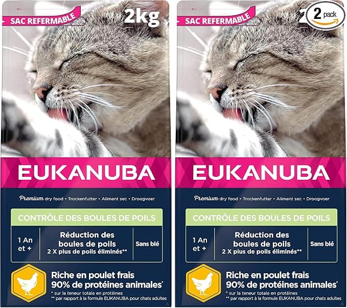 EUKANUBA Hair Ball Controls - Premium Dry Food for Adult and Senior Cats - Rich in Fresh Chicken and Rice - Wheat and GMO Free - Complete and Balanced Food - Resealable Bag - 2kg - Image 2