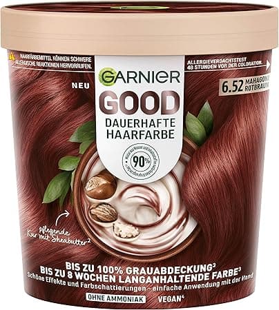 Garnier GOOD Permanent Hair Color 6.52 Mahogany Red-Brown - Ammonia-Free Color, Vegan Formula, Up to 100% Grey Coverage, Long Lasting Colour, with a