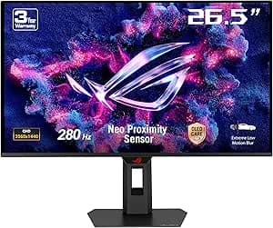 ASUS ROG Strix OLED XG27ACDMS Gaming Monitor - 27 inches, QD-OLED 1440p, 280Hz, 0.03ms, G-Sync, 99% DCI-P3, Neo Sensor, Custom Radiator, DisplayWidget Center