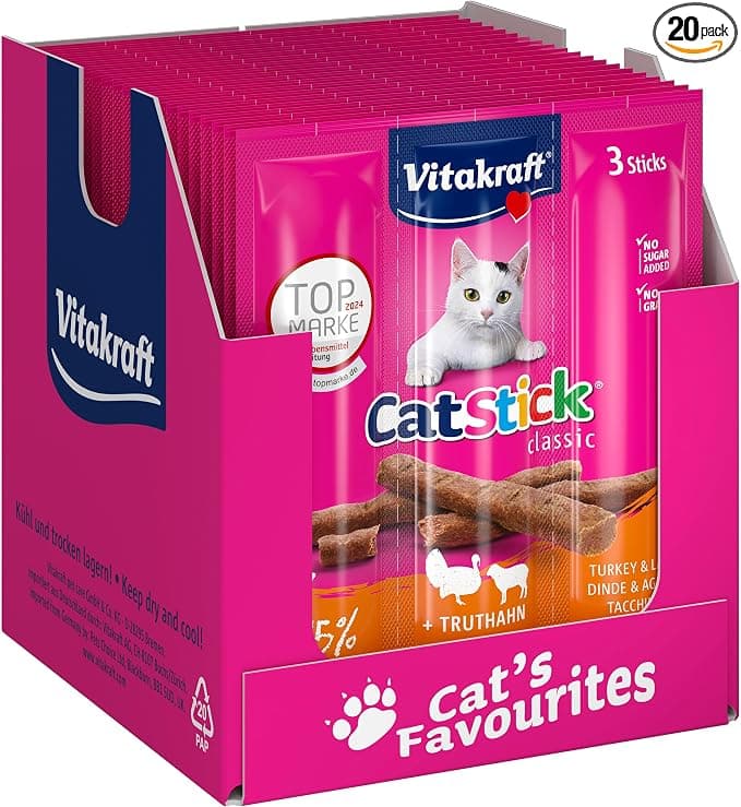 Vitakraft Cat-Stick Mini Turkey and Lamb Cat Treat, 20 x 3 Sticks - Image 1