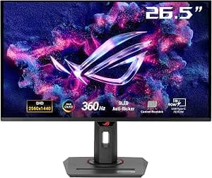 ASUS ROG Strix OLED XG27ACDNG - 27 Inch, QD-OLED QHD 1440p Panel, 360 Hz, 0.03 ms, Custom Heat Sink, Anti-Flicker, Care+, G-Sync Compatible, 99% DCI-P3