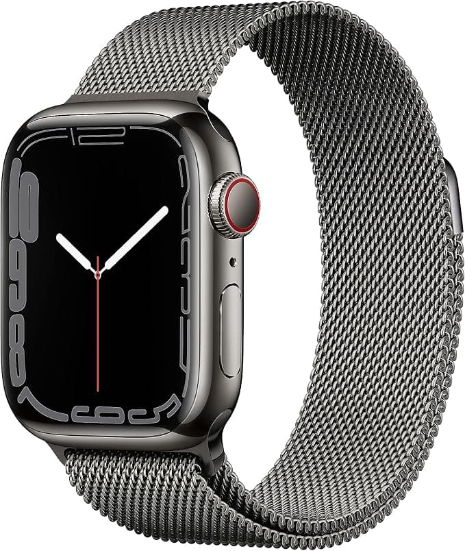 Apple Watch Series 7 (GPS + Cellular, 41 mm) Smartwatch – Edelstahlgehäuse Graphit, Milanese Armband Graphit. Fitnesstracker, Blutsauerstoff und EKGApps, Always-On Retina Display, Wasserschutz