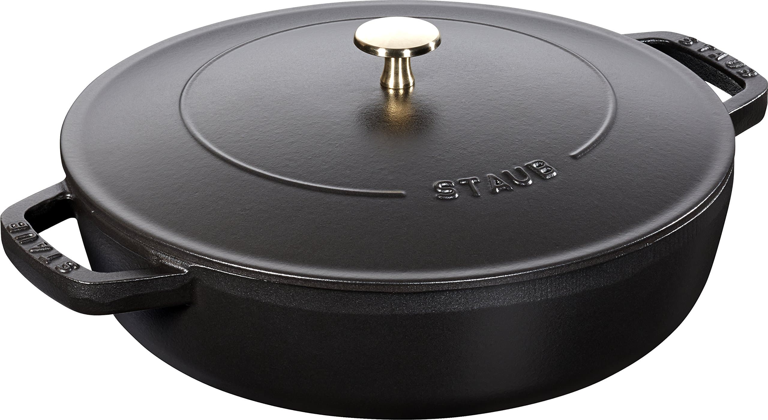 STAUB Chistera Cast Iron Sauté Pan, Diameter 28 cm, 3.7 L, Matt Black
