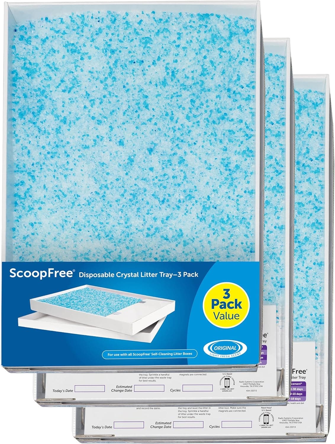 PetSafe - ScoopFree Bac à Litière de Remplacement pour Les Chats avec des Cristaux Bleus - Contrôle des Odeurs, sans Poussière, Protection Contre Les Fuites - Paquet de 3