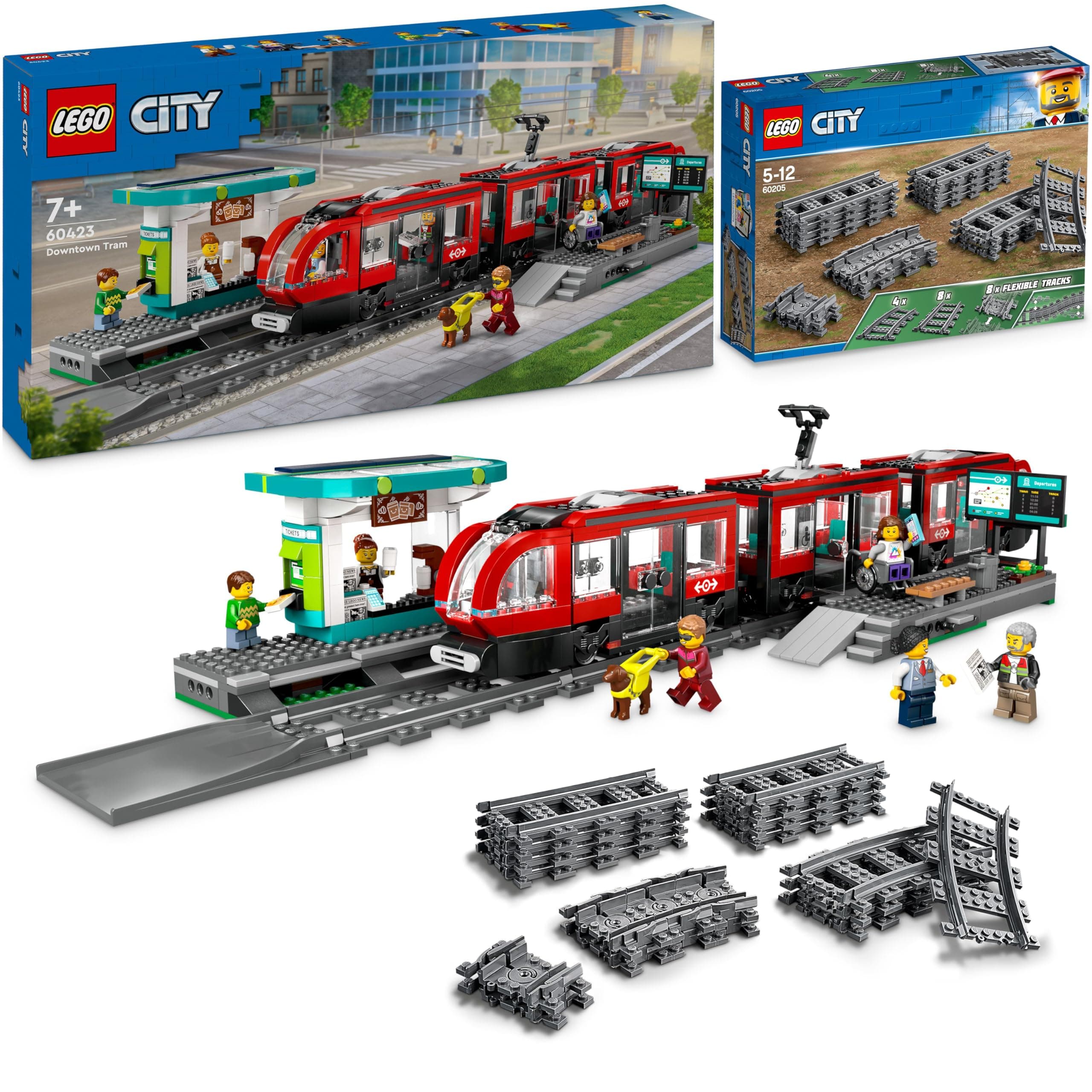LEGO LEGO City Tram with Stop (60423): Rail Extension (60205) - Part of 2024 New Arrivals, Train with Station and Rails