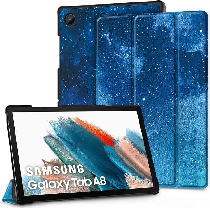 EasyAcc Case Cover Compatible with Samsung Galaxy Tab A8 10.5 Inch 2022/2021 SM-X200/ X205/ X207, Ultra Thin Protection PU Leather with Stand Function, Blue Star