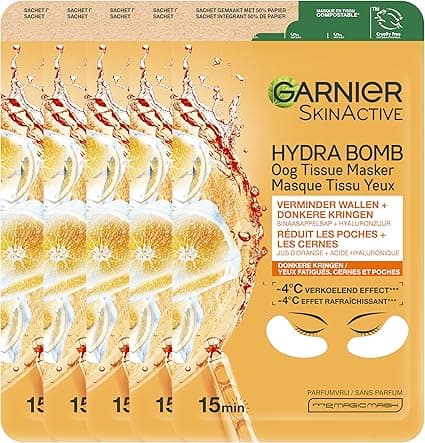 Garnier Garnier Skin Active Sheet Eye Mask - 5 Pieces - Orange Juice & Hyaluronic Acid - Value Pack