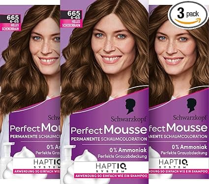 Schwarzkopf Perfect Mousse Permanent Mousse Hair Colour 665/6-65 Light Chocolate (90 ml) Hair Colour with Perfect Grey Coverage, Intense Care and Conditioning - Image 1